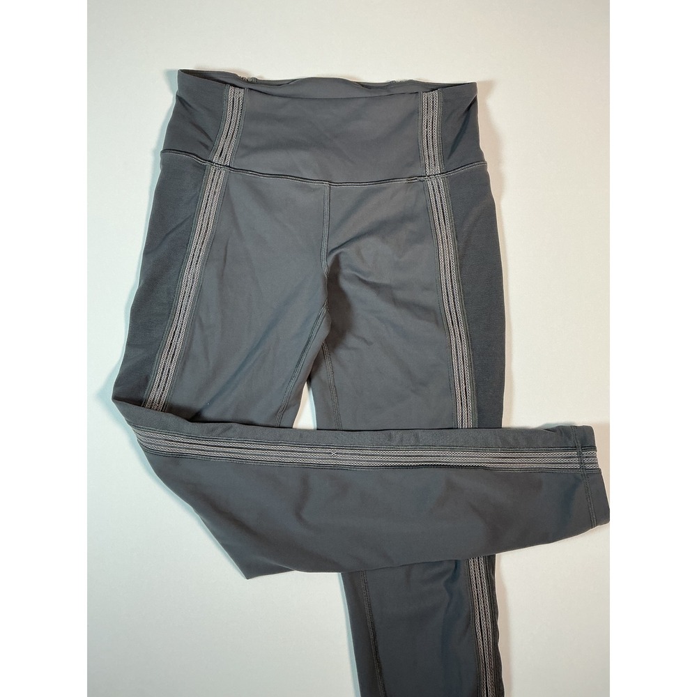 Lululemon Power Lines Pant Titanium Gray Ribbon Trim Leggings Size 10